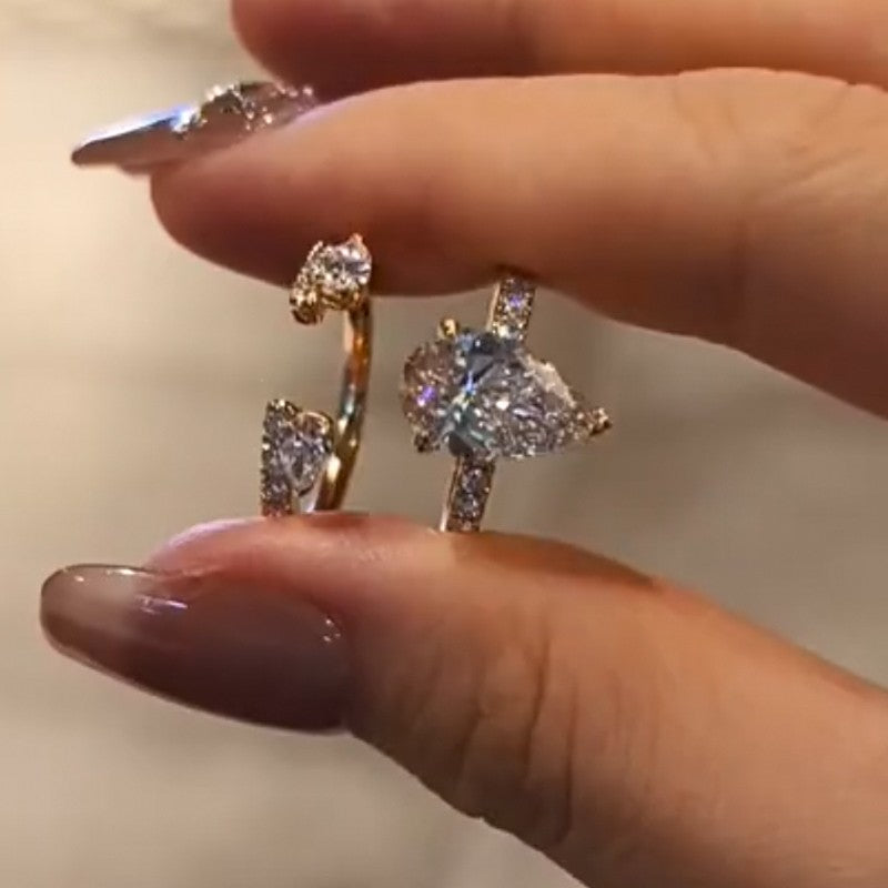 3.0Ct Pear Cut Insert Wedding Ring Set With Open Engagement Ring Enhancer