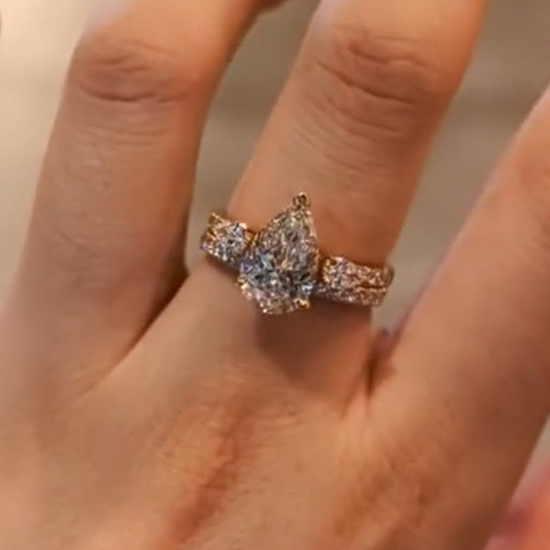 3.0Ct Pear Cut Insert Wedding Ring Set With Open Engagement Ring Enhancer