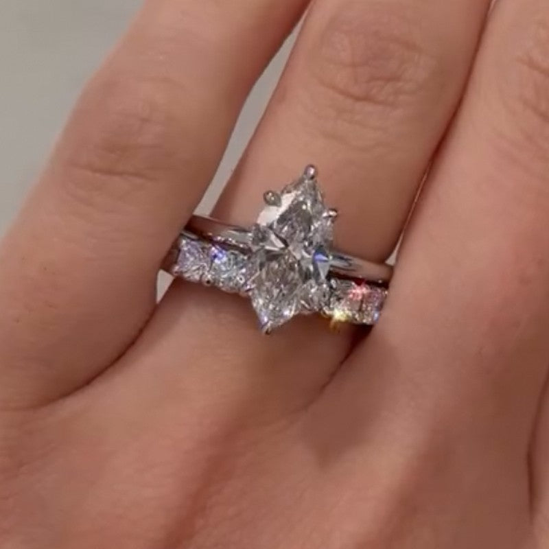 4.0Ct Marquise Cut Hidden Halo Engagement Ring With Classic Wedding Band