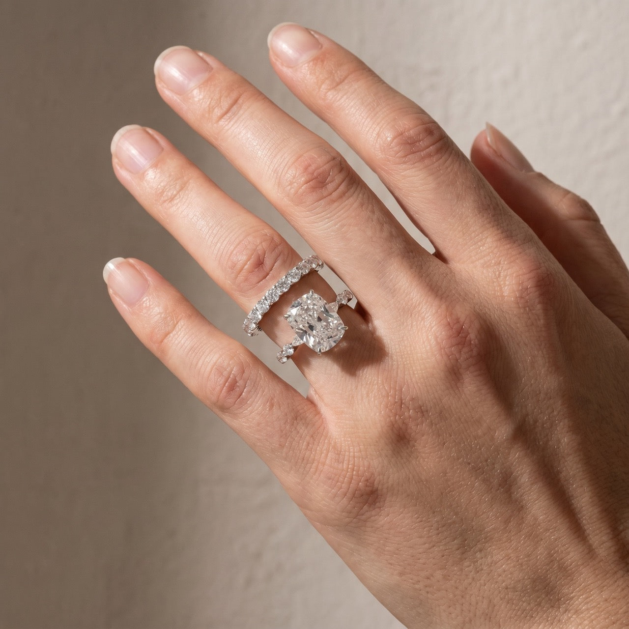 S925 5.0Ct Cushion Cut Engagement Ring With Classic Wedding Band Stackable Rings For Everyday Wear