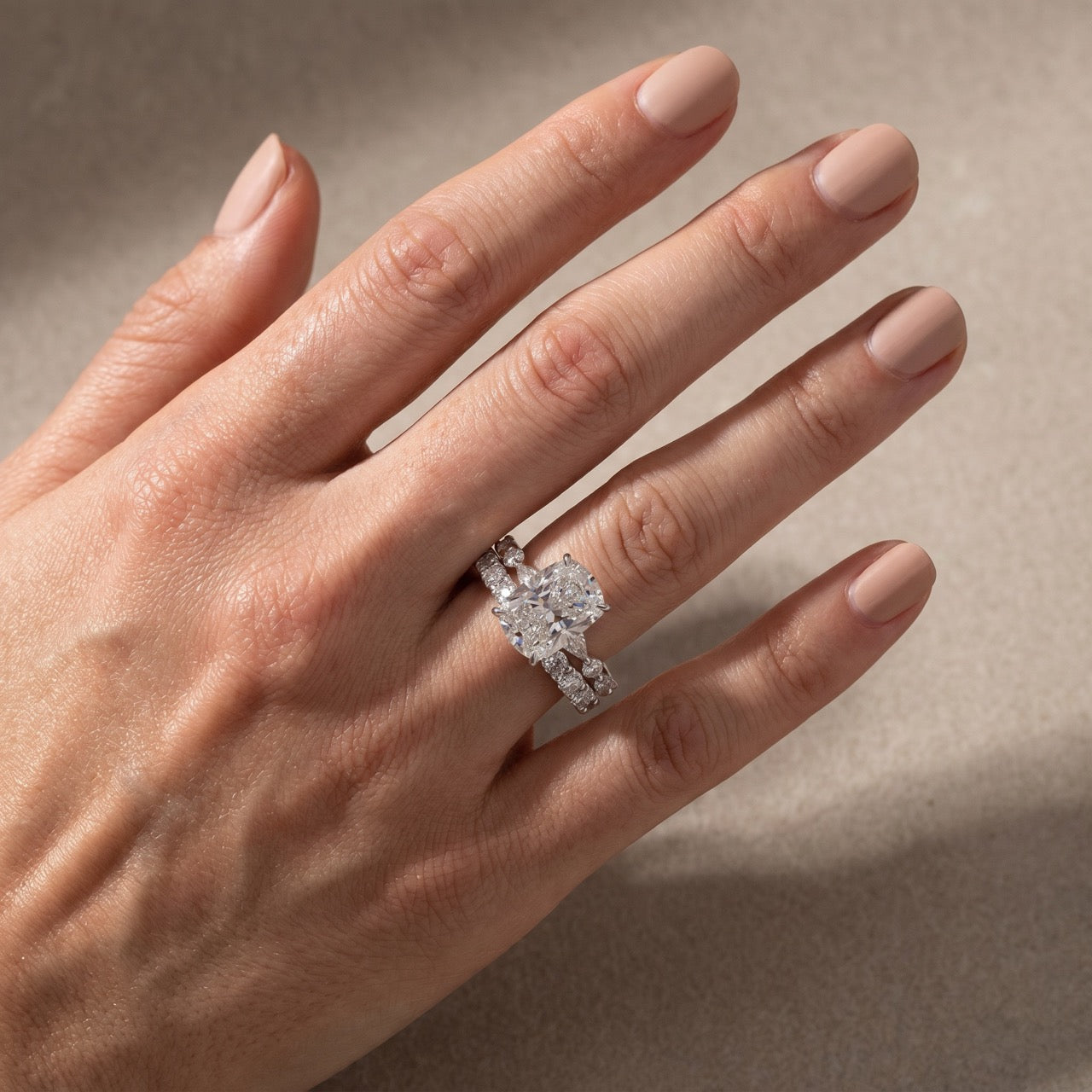 S925 5.0Ct Cushion Cut Engagement Ring With Classic Wedding Band Stackable Rings For Everyday Wear