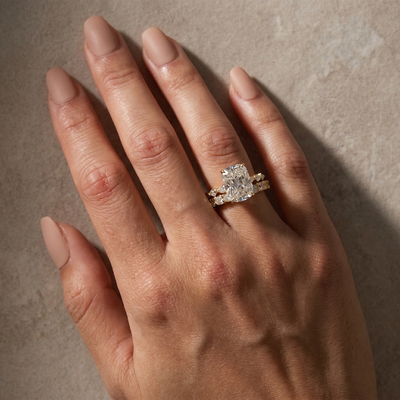 S925 5.0Ct Cushion Cut Engagement Ring With Classic Wedding Band Stackable Rings For Everyday Wear