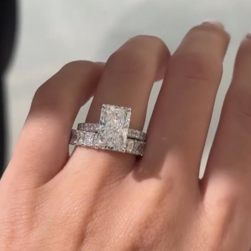 7.0Ct Radiant Cut Wedding Ring Set With Luxe Radiant Cut Wedding Band