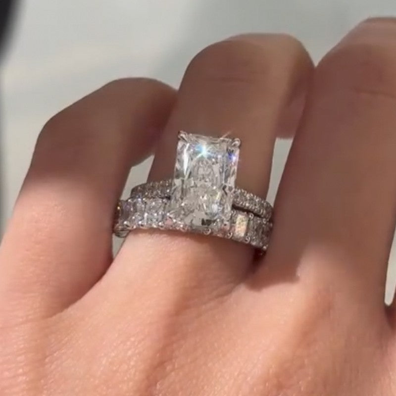 7.0Ct Radiant Cut Wedding Ring Set With Luxe Radiant Cut Wedding Band