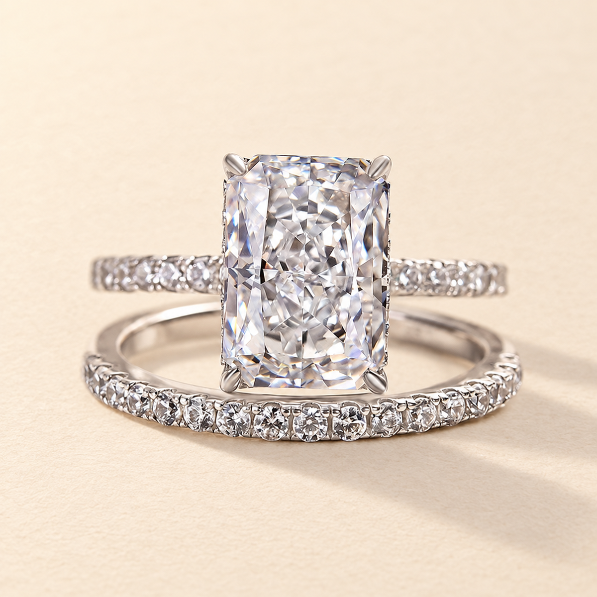 S925 3.5 Carat Radiant Cut Wedding Ring Set In Sterling Silver Holiday Ring Gift For Women