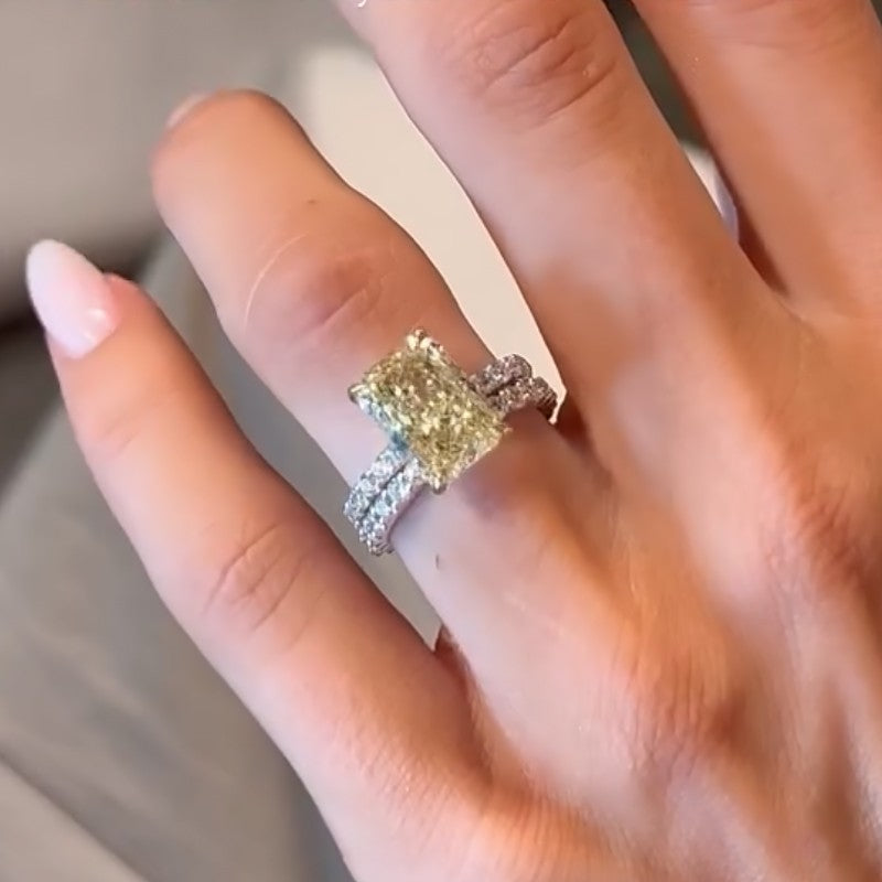 3.5Ct Radiant Cut Wedding Ring Set With Open Wedding Band