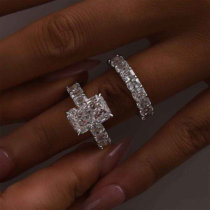 5.0Ct Luxe Radiant Cut Half Engagement Ring Travel Ring With Radiant Cut Half Wedding Band