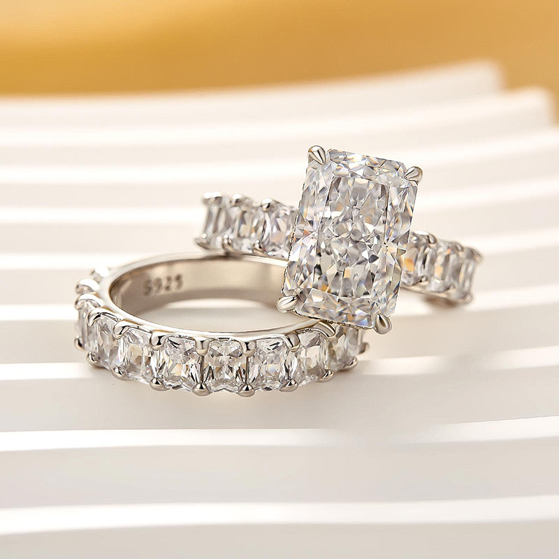 5.0Ct Luxe Radiant Cut Half Engagement Ring Travel Ring With Radiant Cut Half Wedding Band - louilyjewelry
