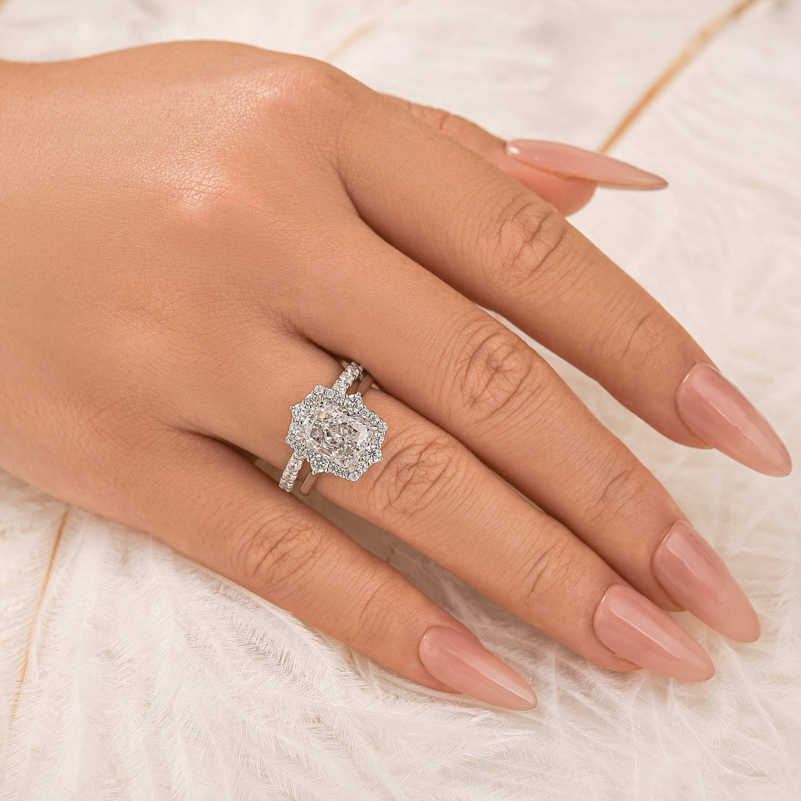 2PC Wedding Ring Set 3.0 Carat Radiant Cut Engagement Ring With Round Cut Wedding Band In Sterling Silver