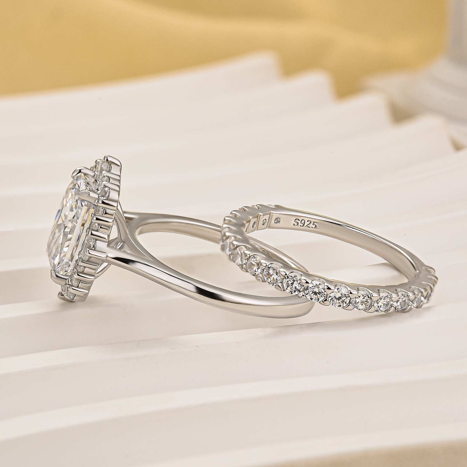 2PC Wedding Ring Set 3.0 Carat Radiant Cut Engagement Ring With Round Cut Wedding Band In Sterling Silver