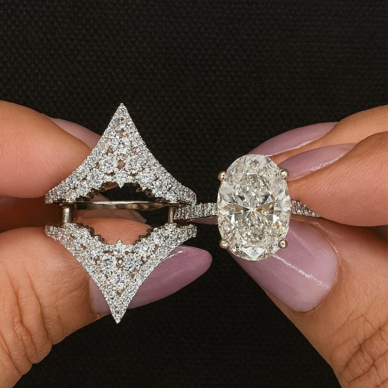 6.0Ct Oval Cut Pavé Engagement Ring with Enhancer Wedding Band
