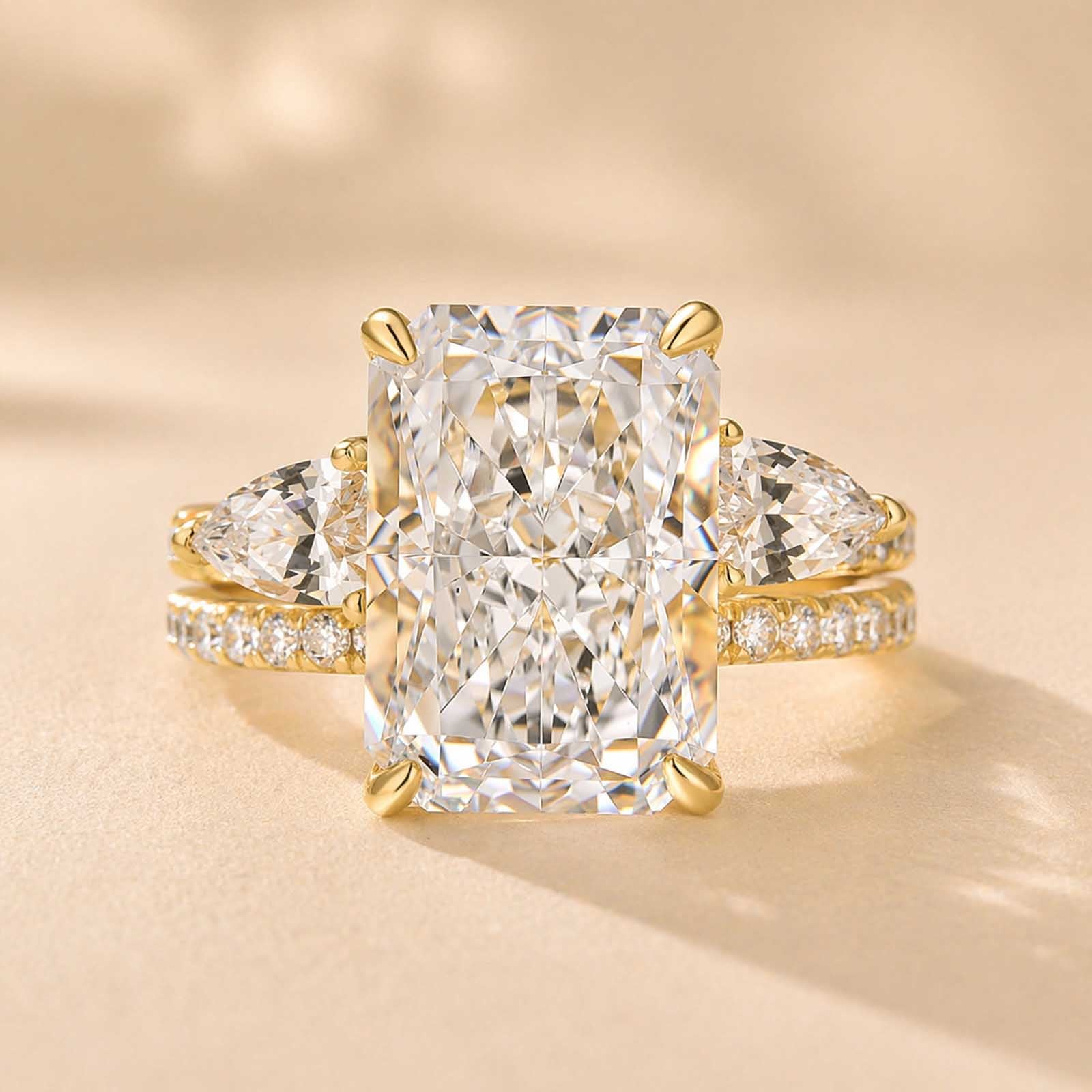 S925 7.0Ct Radiant Cut Insert Wedding Ring Set For Women In Sterling Silver