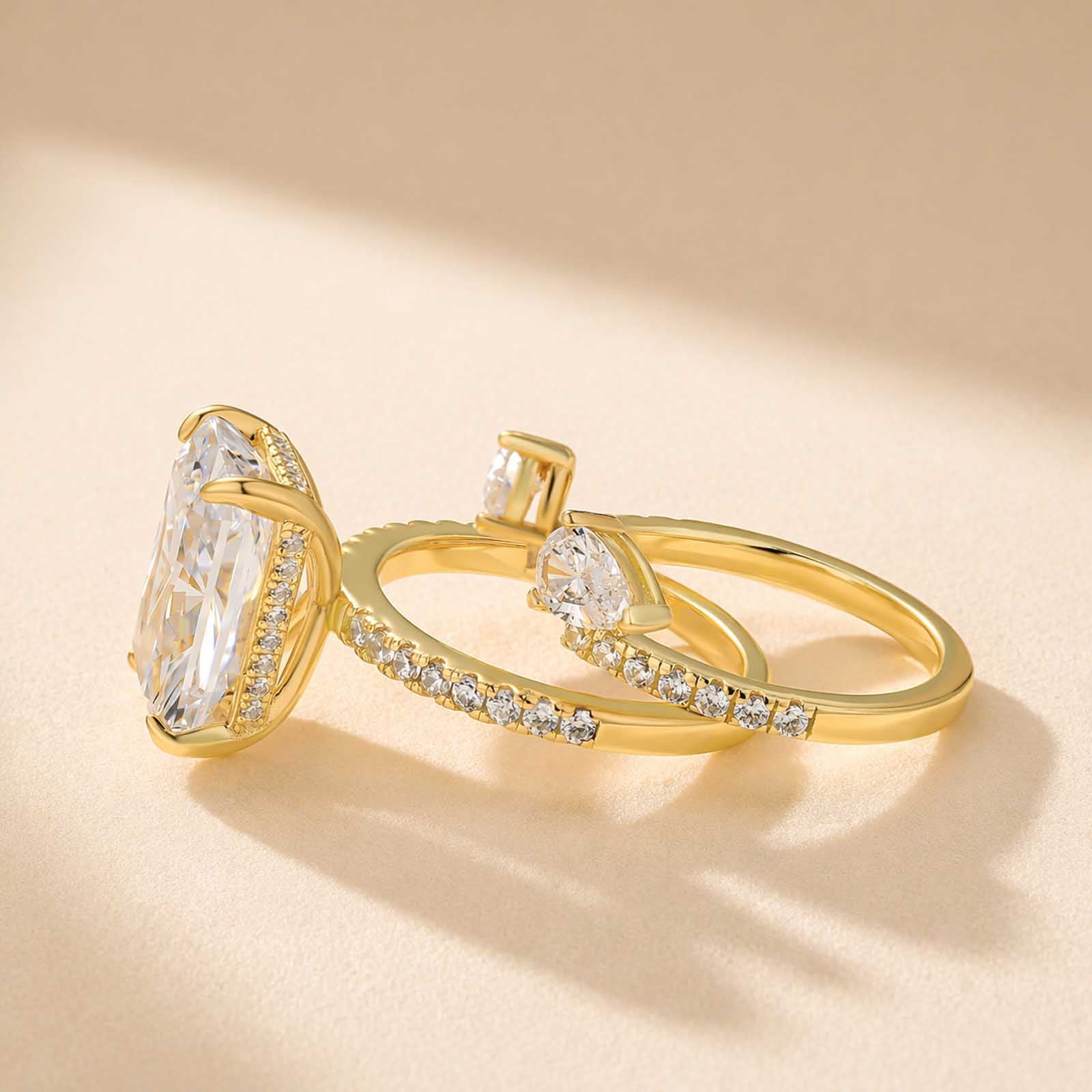 S925 7.0Ct Radiant Cut Insert Wedding Ring Set For Women In Sterling Silver