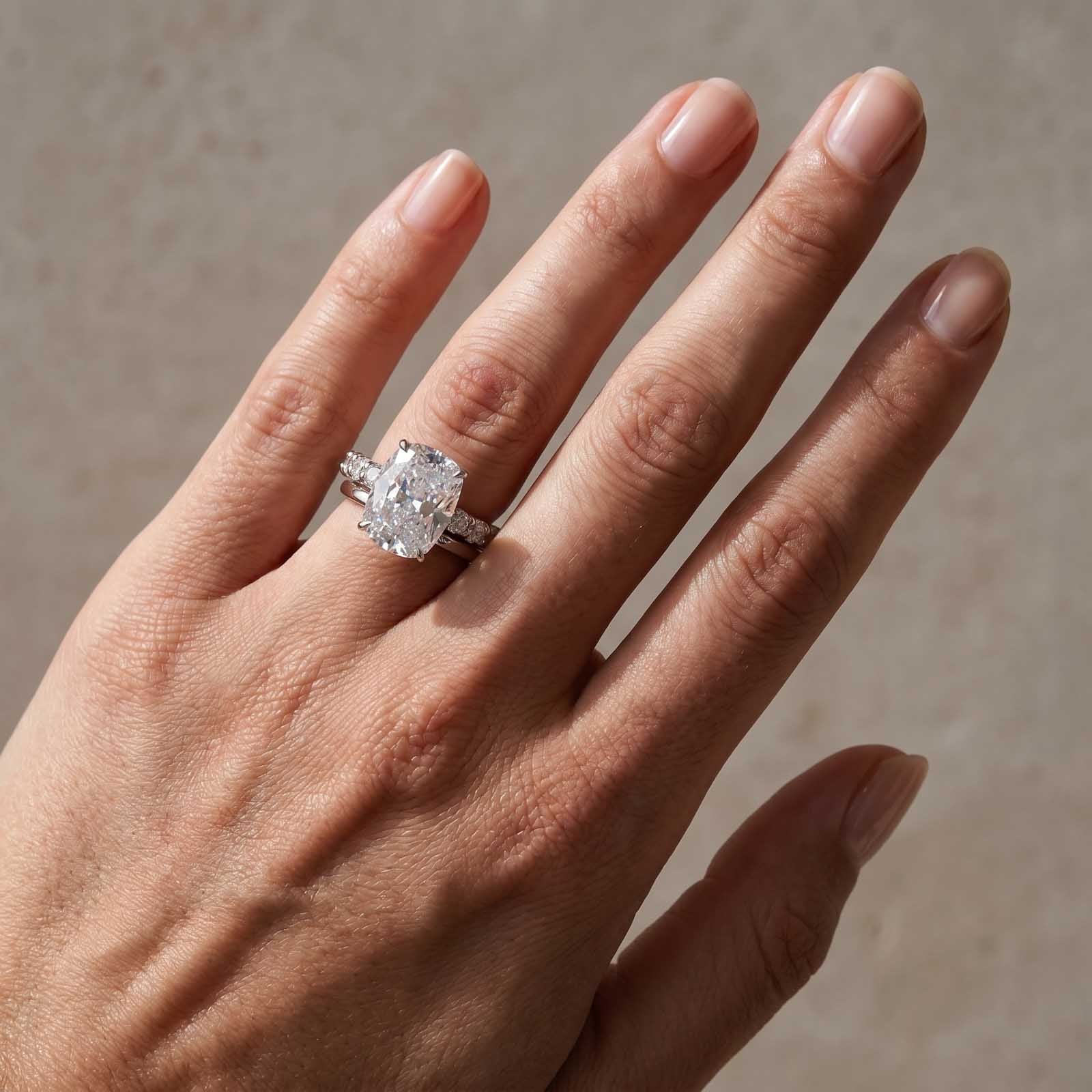 S925 8.5Ct Cushion Cut Hidden Halo Engagement Ring & Open Eternity Wedding Band Bridal Ring Sets