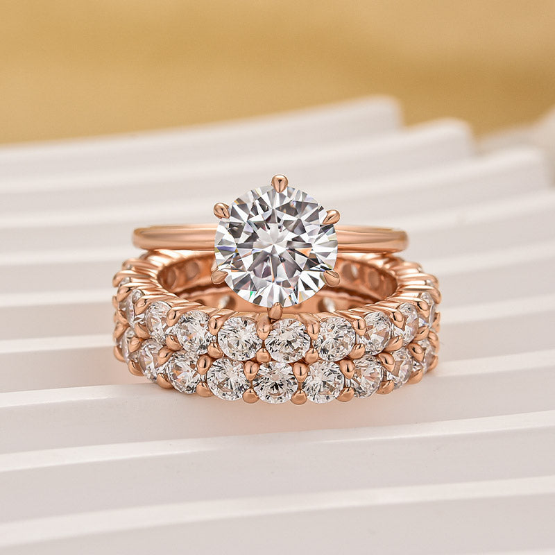 Louily Classic Round Cut 3-Pieces Wedding Set In Sterling Silver