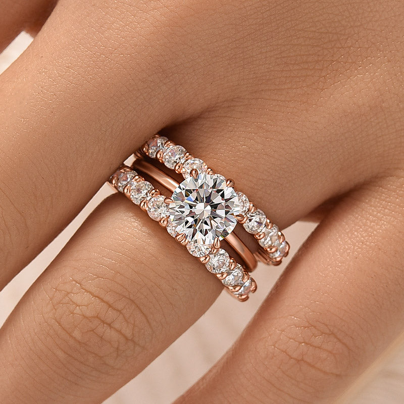 Louily Classic Round Cut 3-Pieces Wedding Set In Sterling Silver