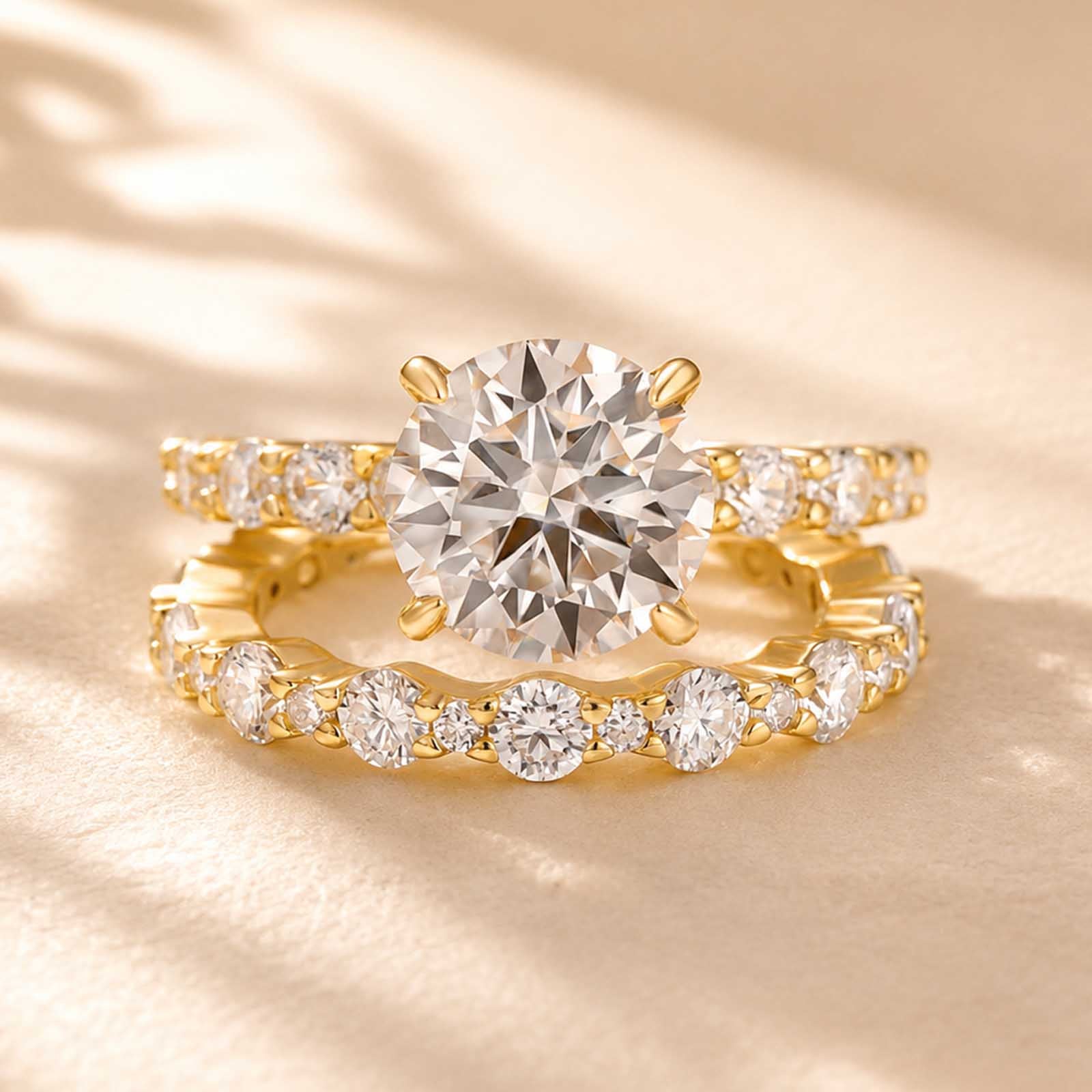 S925 Moissanite 4.0Ct Round Cut Engagement Ring & Round Cut Wedding Band Wedding Ring Set