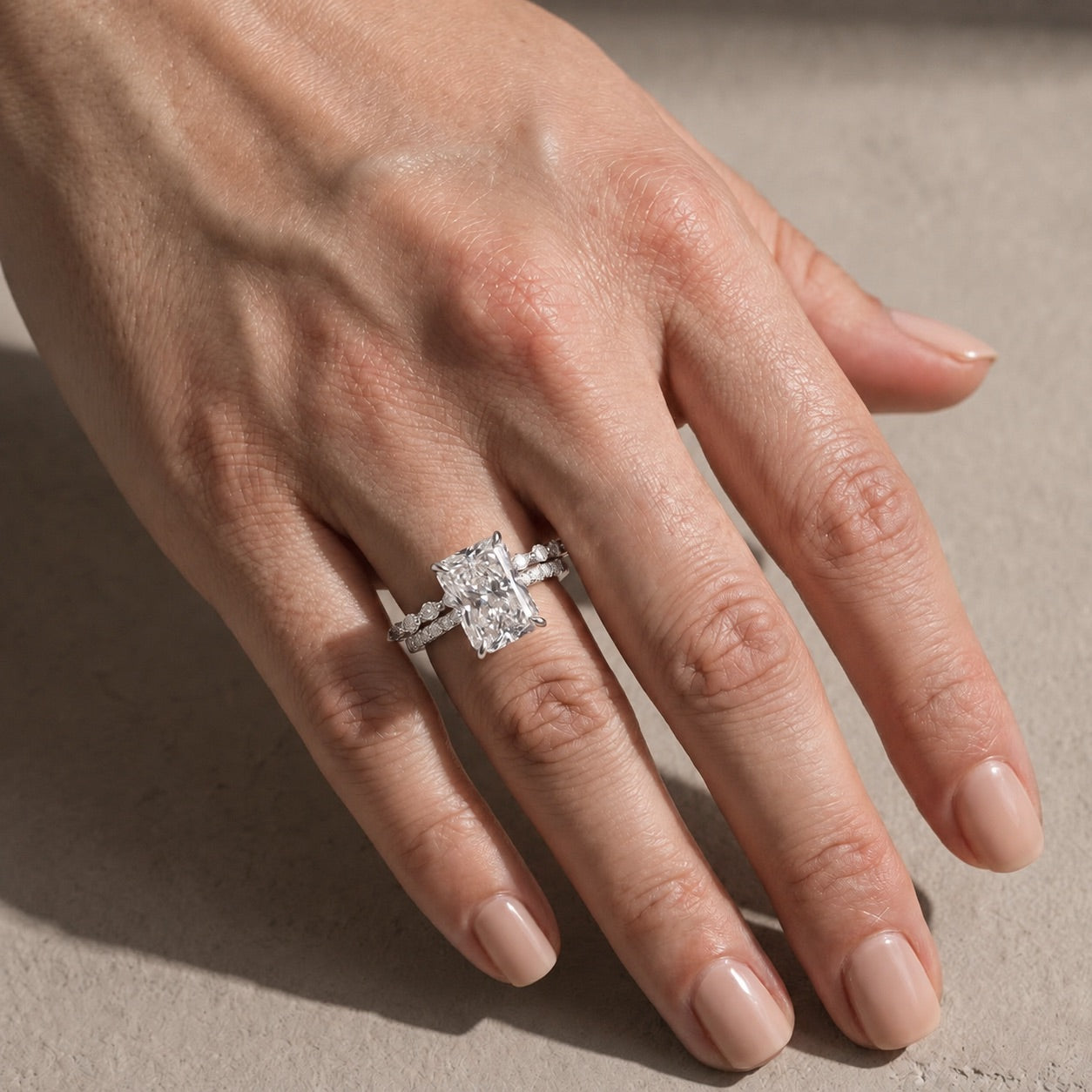 S925 4.5Ct Radiant Cut Hidden Halo Wedding Set Brilliance in Every Angle Stackable RIngs