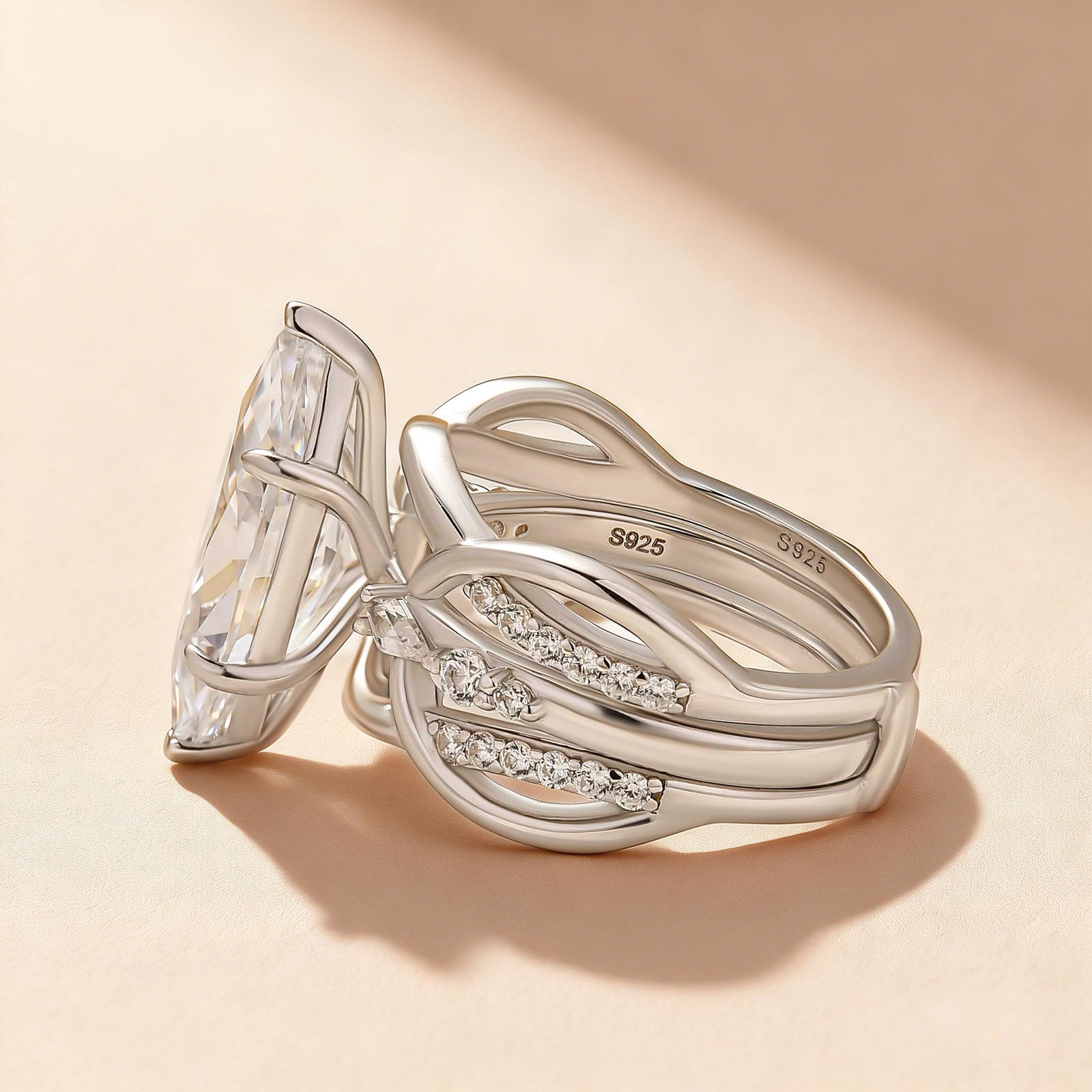 S925 4.0Ct 6 Prong Marquise Cut Engagement Ring with Enhancer Wedding Ring - louilyjewelry