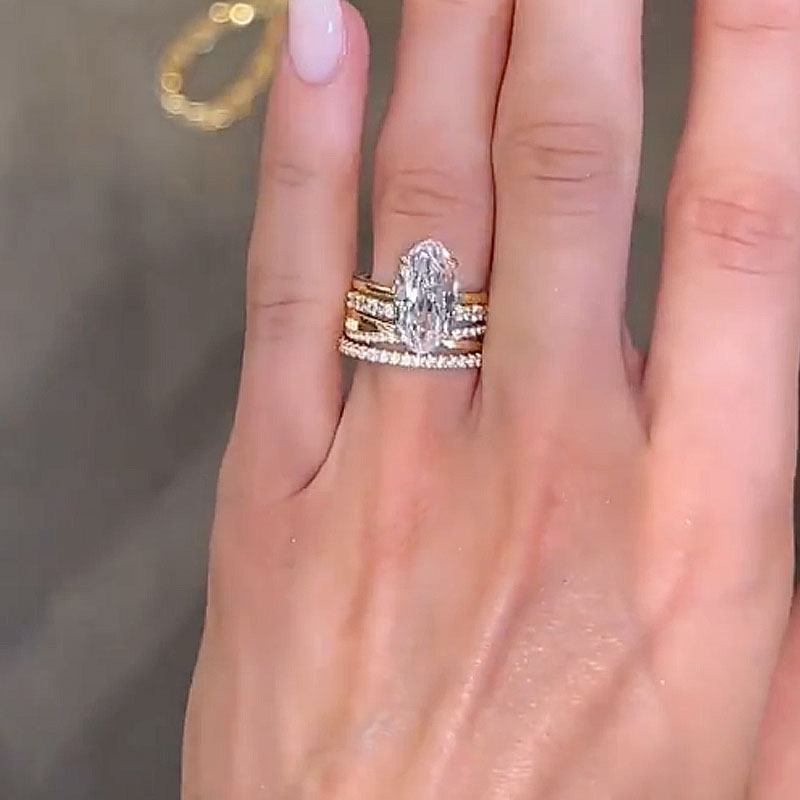 4PC 5.0Ct Oval Cut Hidden Halo Wedding Ring Set with Unique Wedding Band