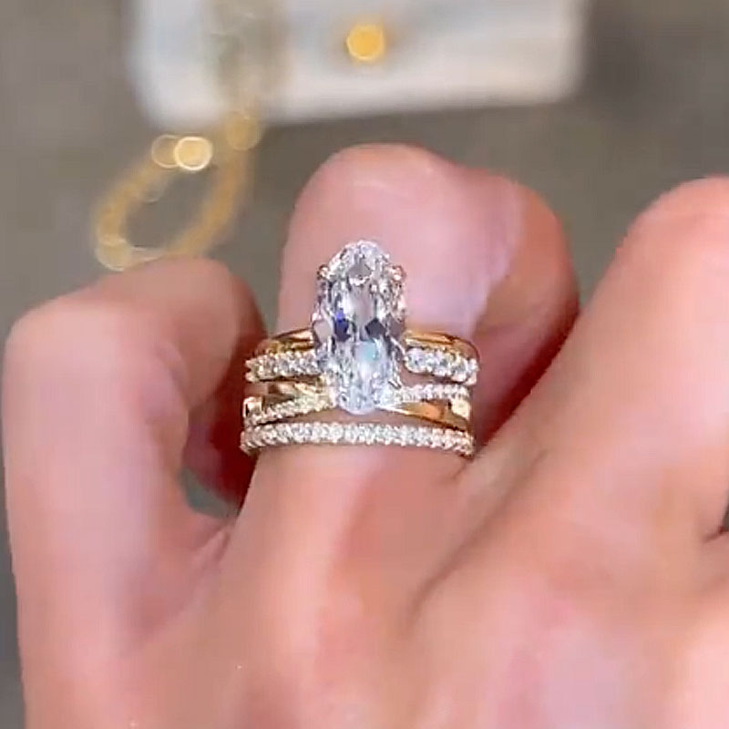 4PC 5.0Ct Oval Cut Hidden Halo Wedding Ring Set with Unique Wedding Band