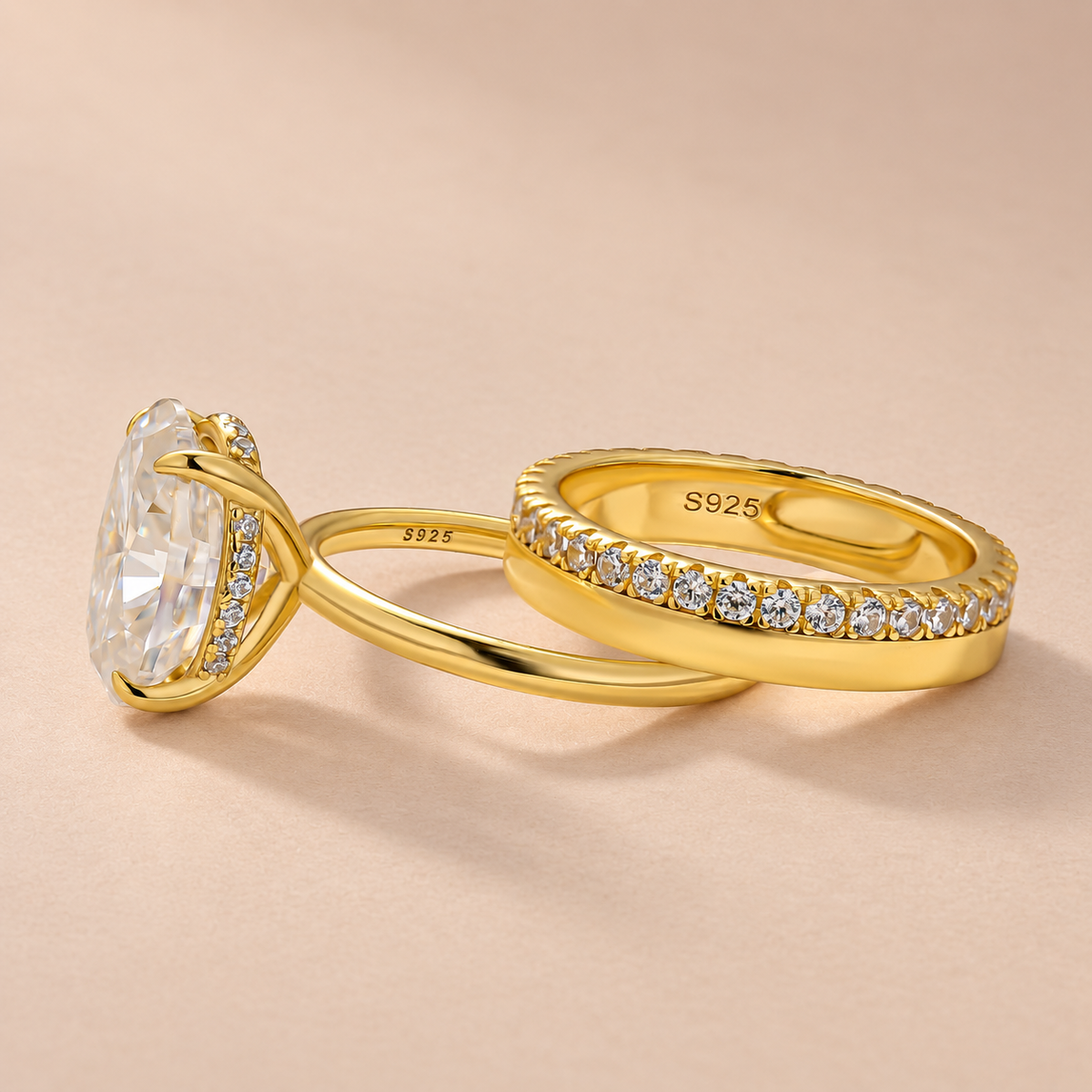 S925 Moissanite 2PC 4.0Ct Oval Cut Hidden Halo Engagement Ring With Round Cut Wedding Band Wedding Ring Set