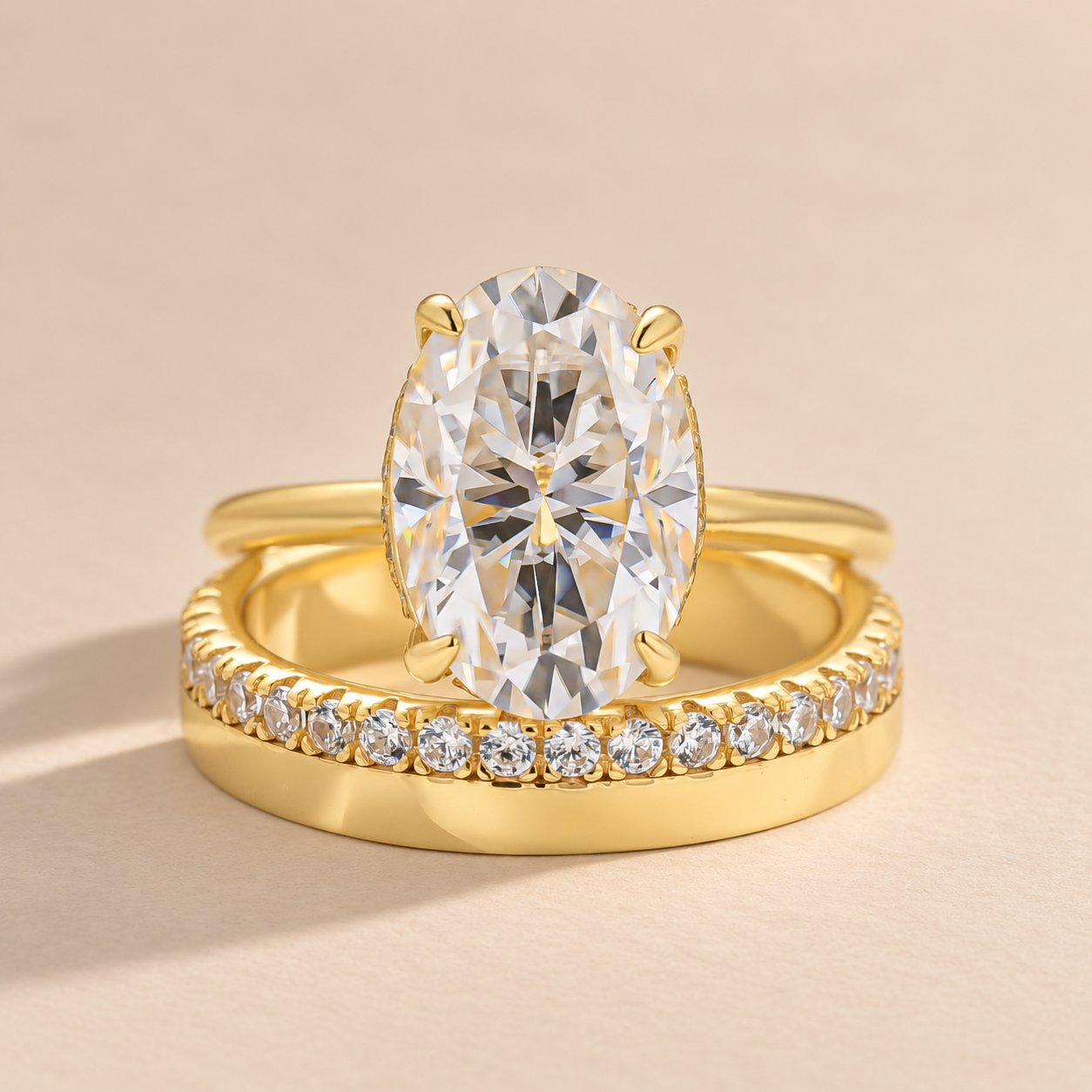 S925 Moissanite 2PC 4.0Ct Oval Cut Hidden Halo Engagement Ring With Round Cut Wedding Band Wedding Ring Set