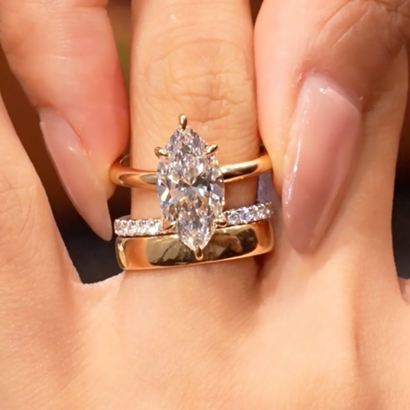 3PC 3.0Ct Marquise Cut Wedding Ring Set Engagement Ring with Open Wedding Band