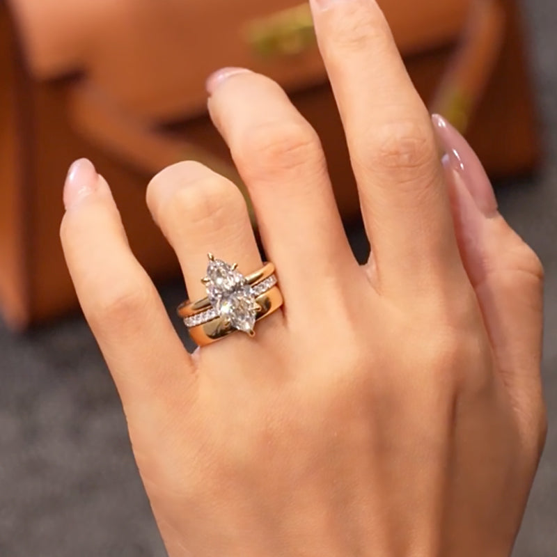 3PC 3.0Ct Marquise Cut Wedding Ring Set Engagement Ring with Open Wedding Band