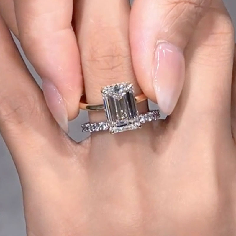 2PC 5.0Ct Solitaire Emerald Cut Wedding Ring Set with Open Wedding Band