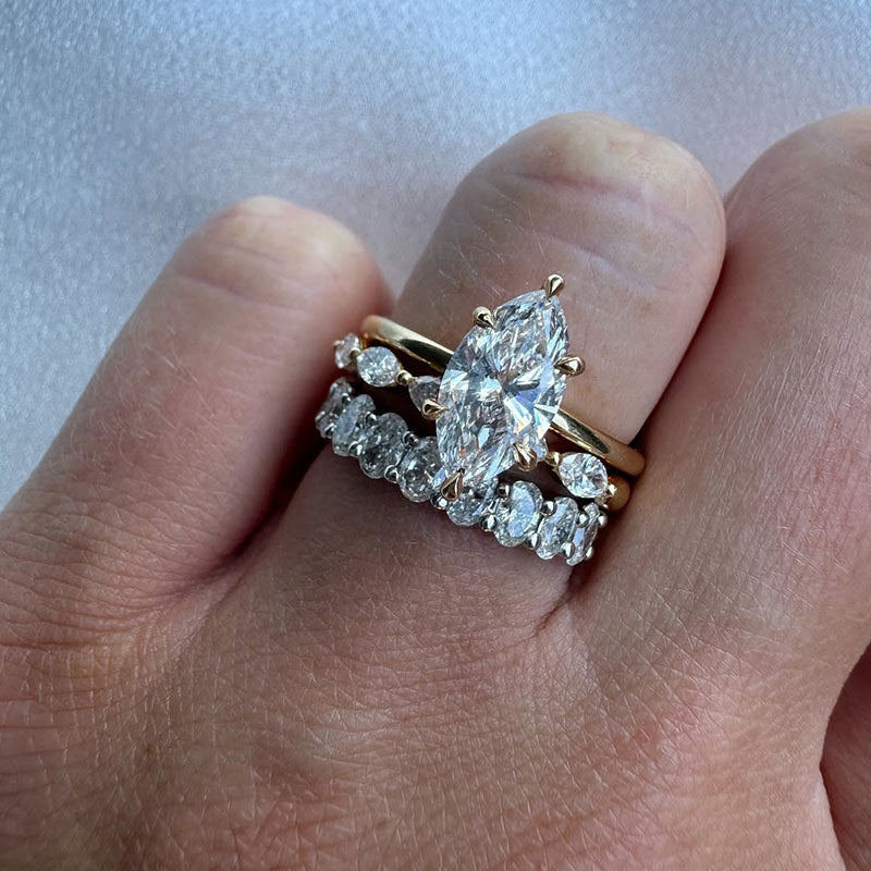 3PC 4.0Ct Marquise Cut Hidden Halo Wedding Ring Set with Marquise&Oval Cut Wedding Band