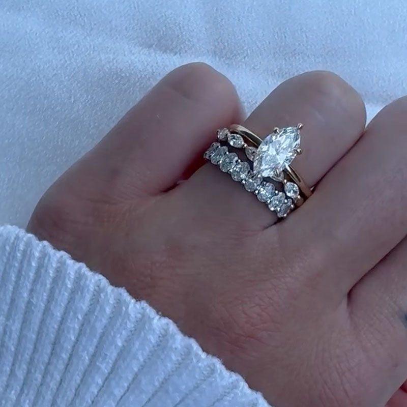 3PC 4.0Ct Marquise Cut Hidden Halo Wedding Ring Set with Marquise&Oval Cut Wedding Band