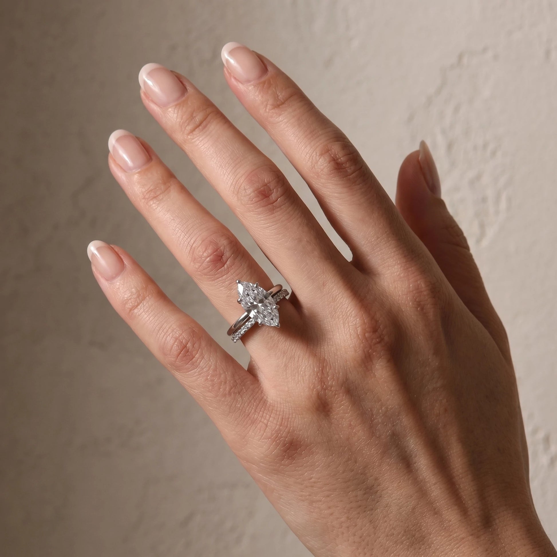 S925 2PC 4.0Ct Solitaire Marquise Cut Engagement Ring with Pave Band