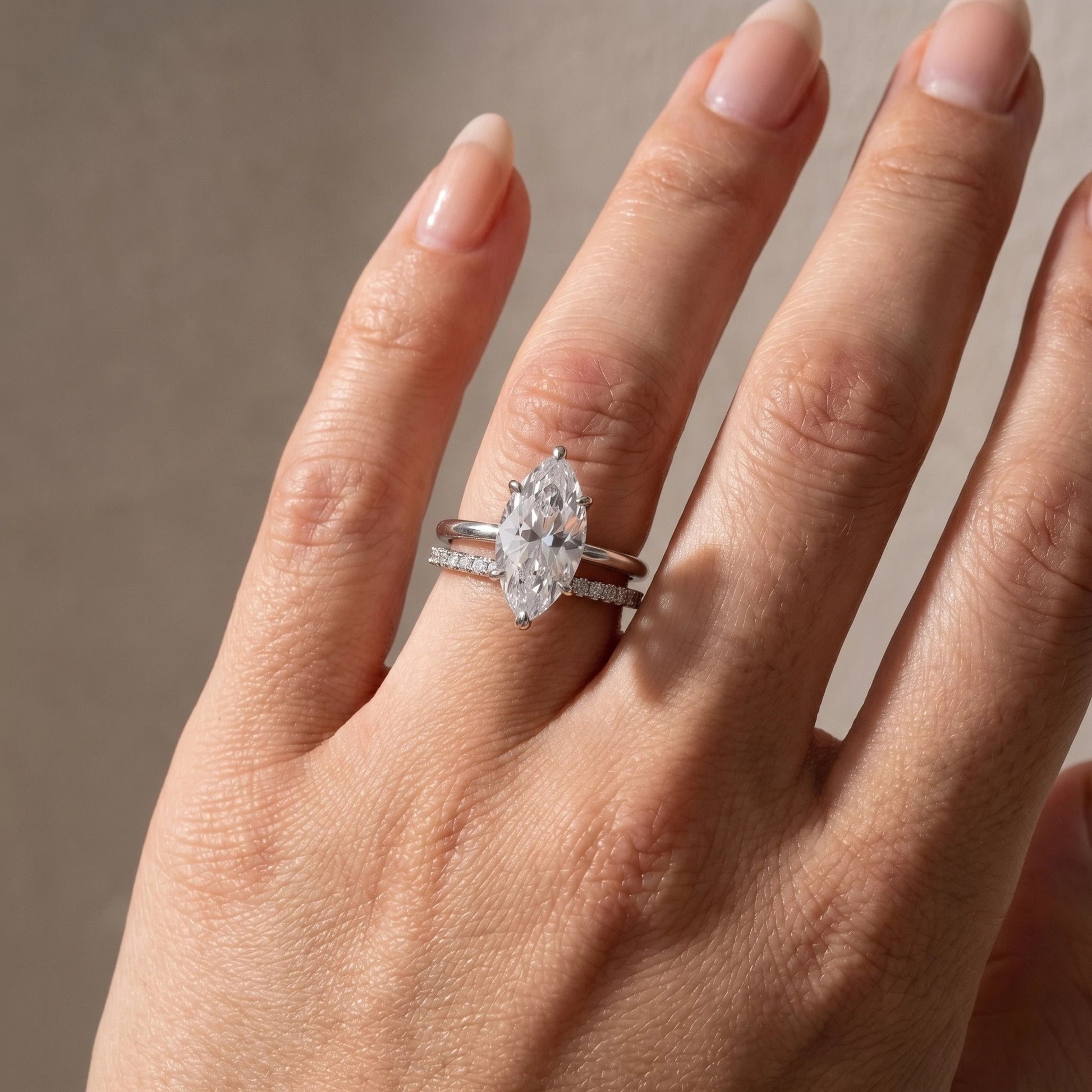 S925 2PC 4.0Ct Solitaire Marquise Cut Engagement Ring with Pave Band