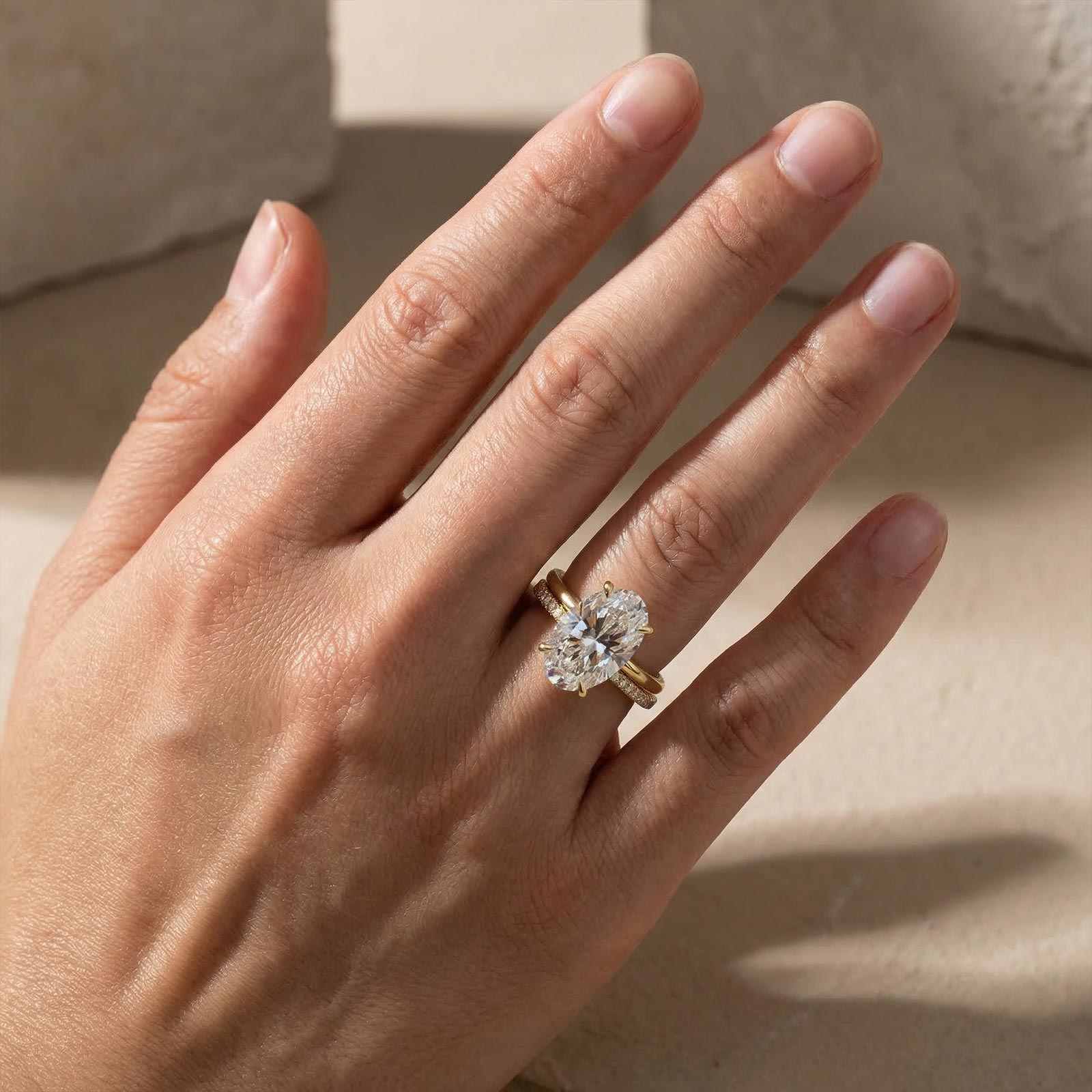 S925 5.0Ct Wedding Set Oval Cut Hidden Halo Engagement Travel Ring with Classic Half Eternity Thin Wedding Band - louilyjewelry