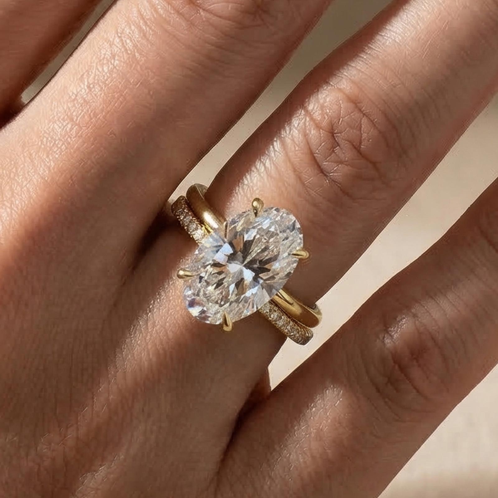 S925 5.0Ct Wedding Set Oval Cut Hidden Halo Engagement Travel Ring with Classic Half Eternity Thin Wedding Band - louilyjewelry