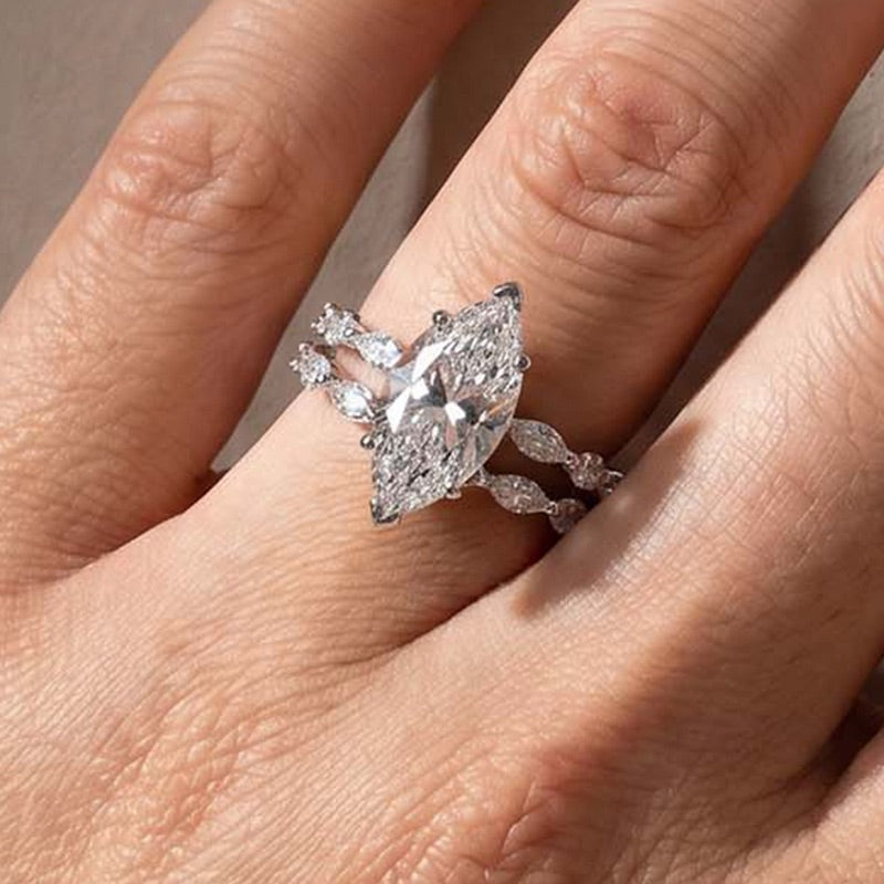 S925 3.0Ct Marquise Cut Engagement Ring & Matching Wedding Band Stackable Ring Sets in Sterling Silver