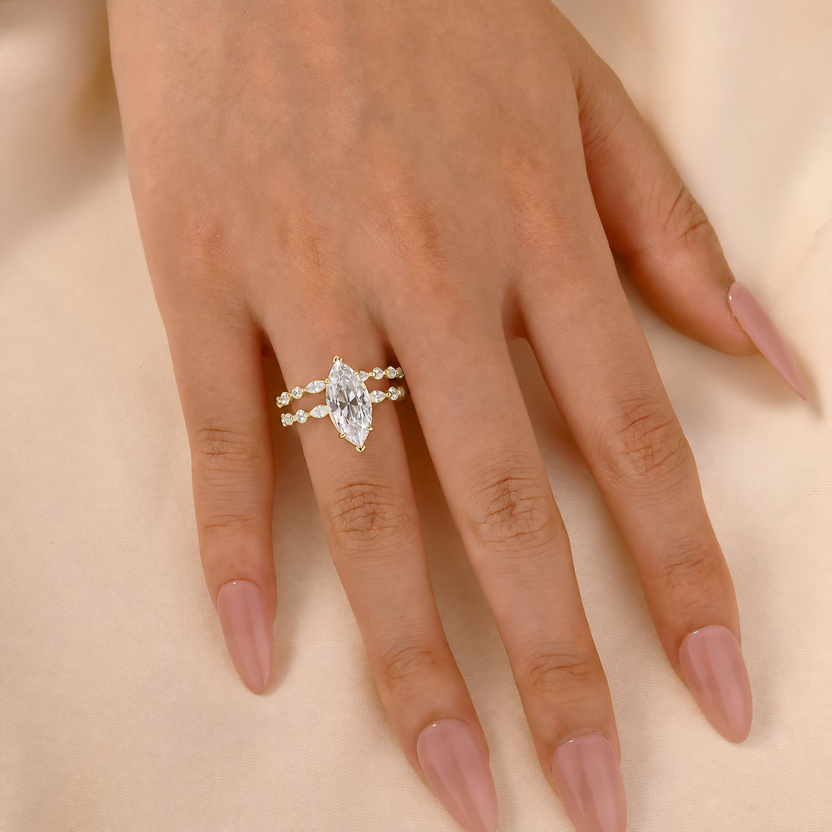 S925 3.0Ct Marquise Cut Engagement Ring & Matching Wedding Band Stackable Ring Sets in Sterling Silver