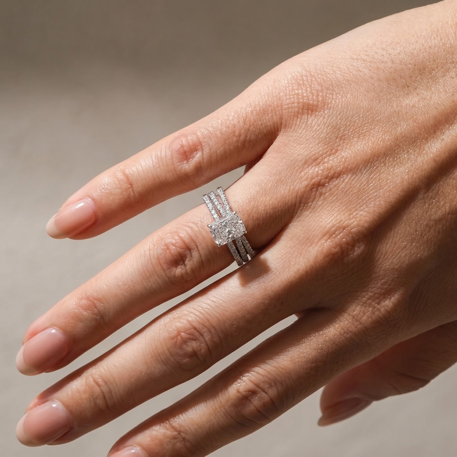 S925 3.5Ct Radiant Cut Engagement Ring in Sterling Silver with Classic X Criss Cross Wedding Band