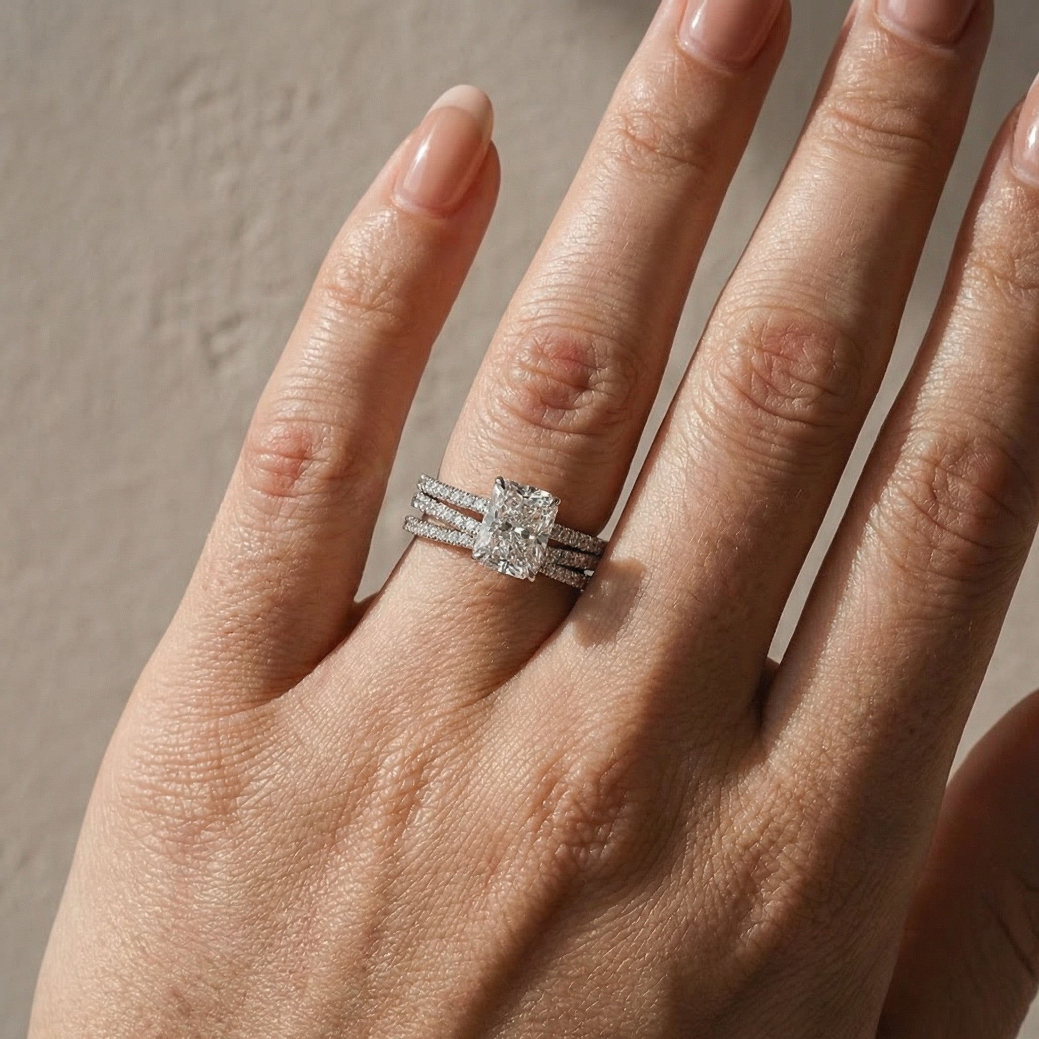 S925 3.5Ct Radiant Cut Engagement Ring in Sterling Silver with Classic X Criss Cross Wedding Band