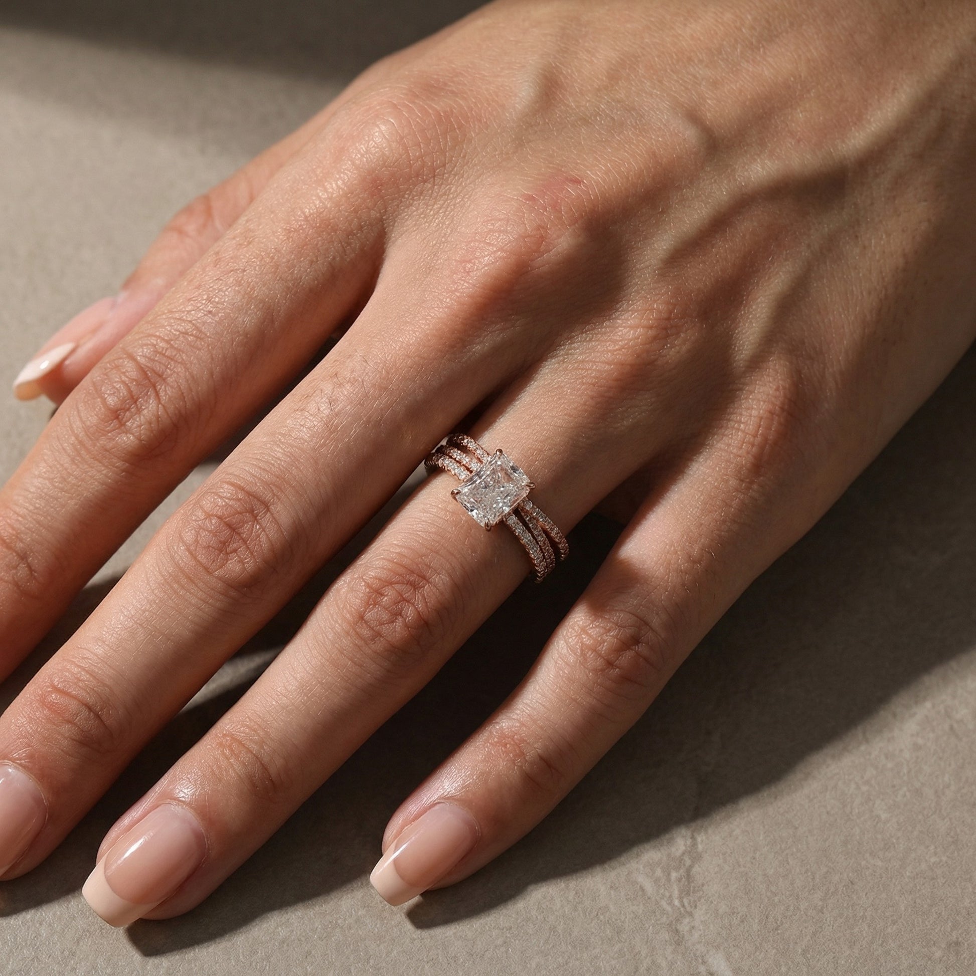 S925 3.5Ct Radiant Cut Engagement Ring in Sterling Silver with Classic X Criss Cross Wedding Band