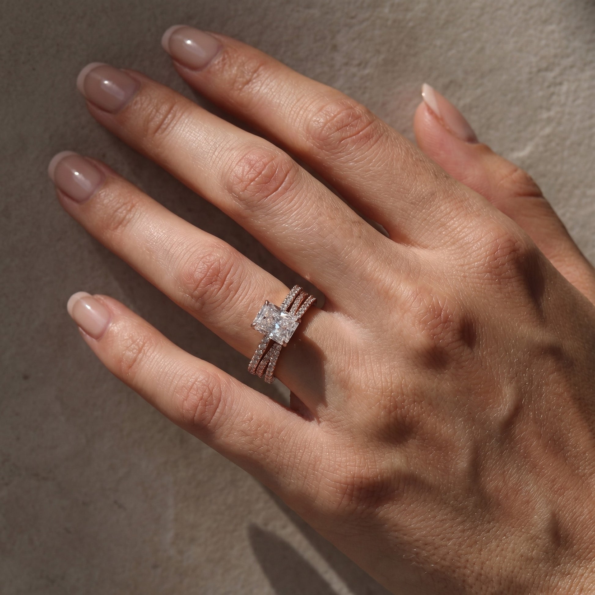S925 3.5Ct Radiant Cut Engagement Ring in Sterling Silver with Classic X Criss Cross Wedding Band