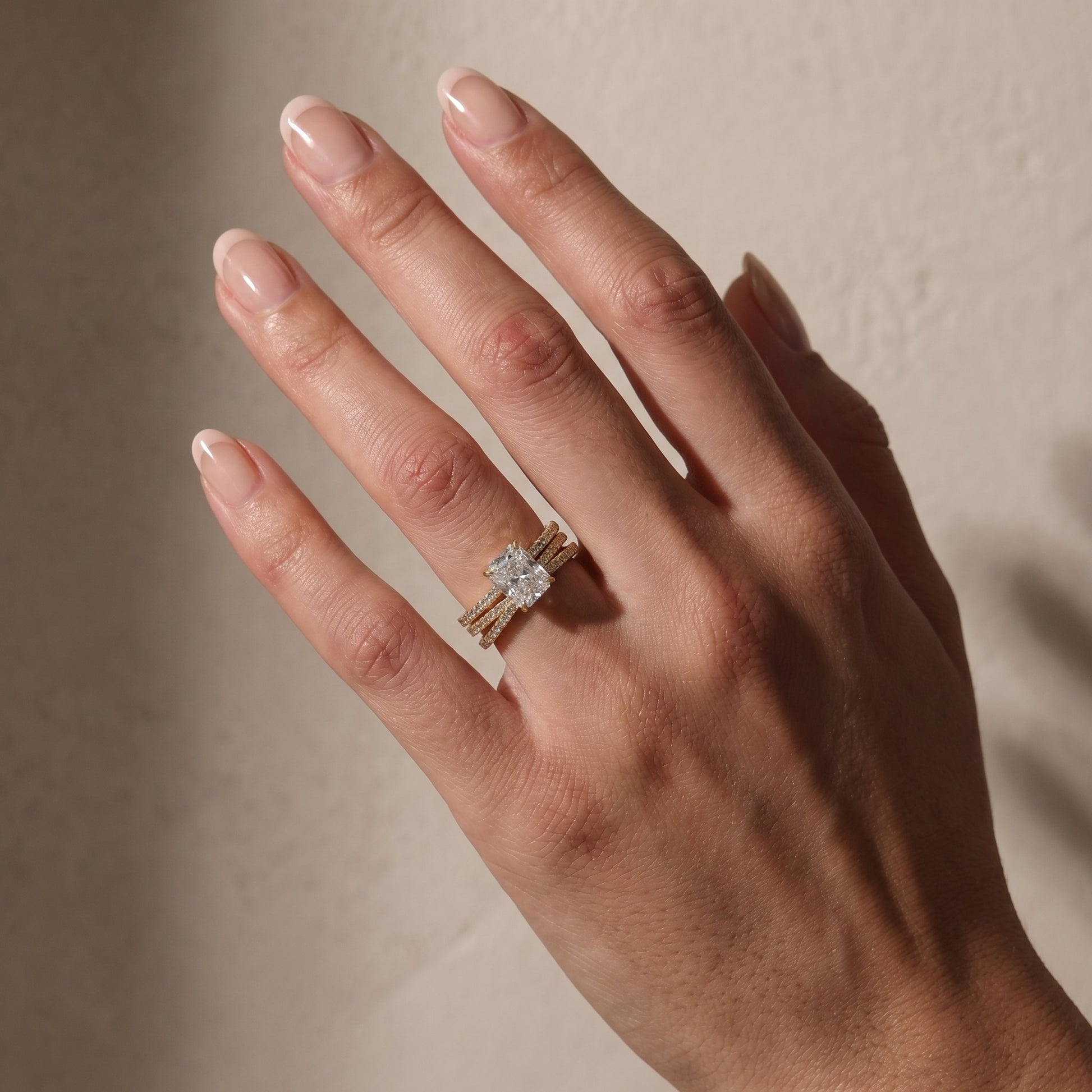 S925 3.5Ct Radiant Cut Engagement Ring in Sterling Silver with Classic X Criss Cross Wedding Band