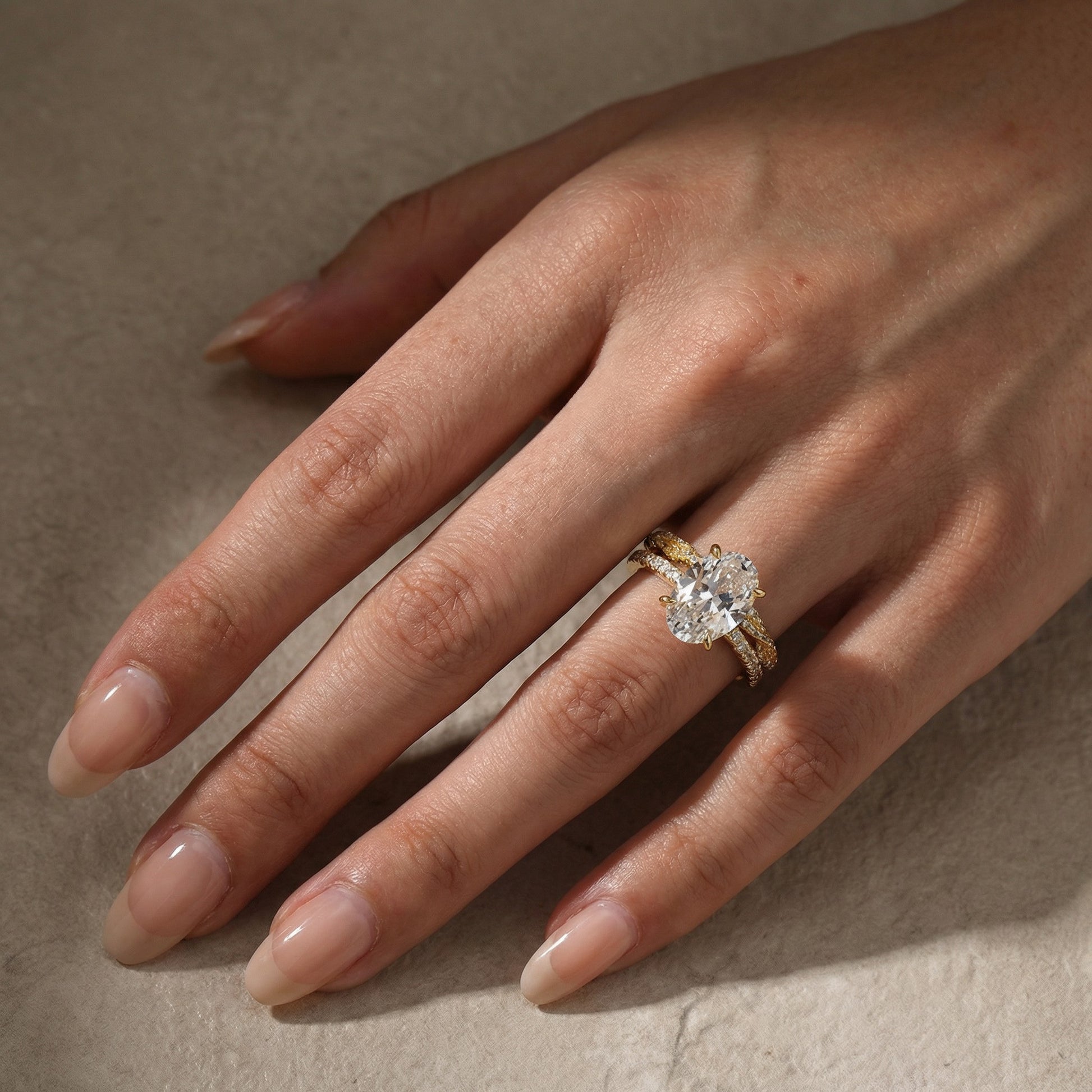 S925 4.0Ct Oval Cut Engagement Ring in Sterling Silver with Elegant Pave Twist Eternity Wedding Band