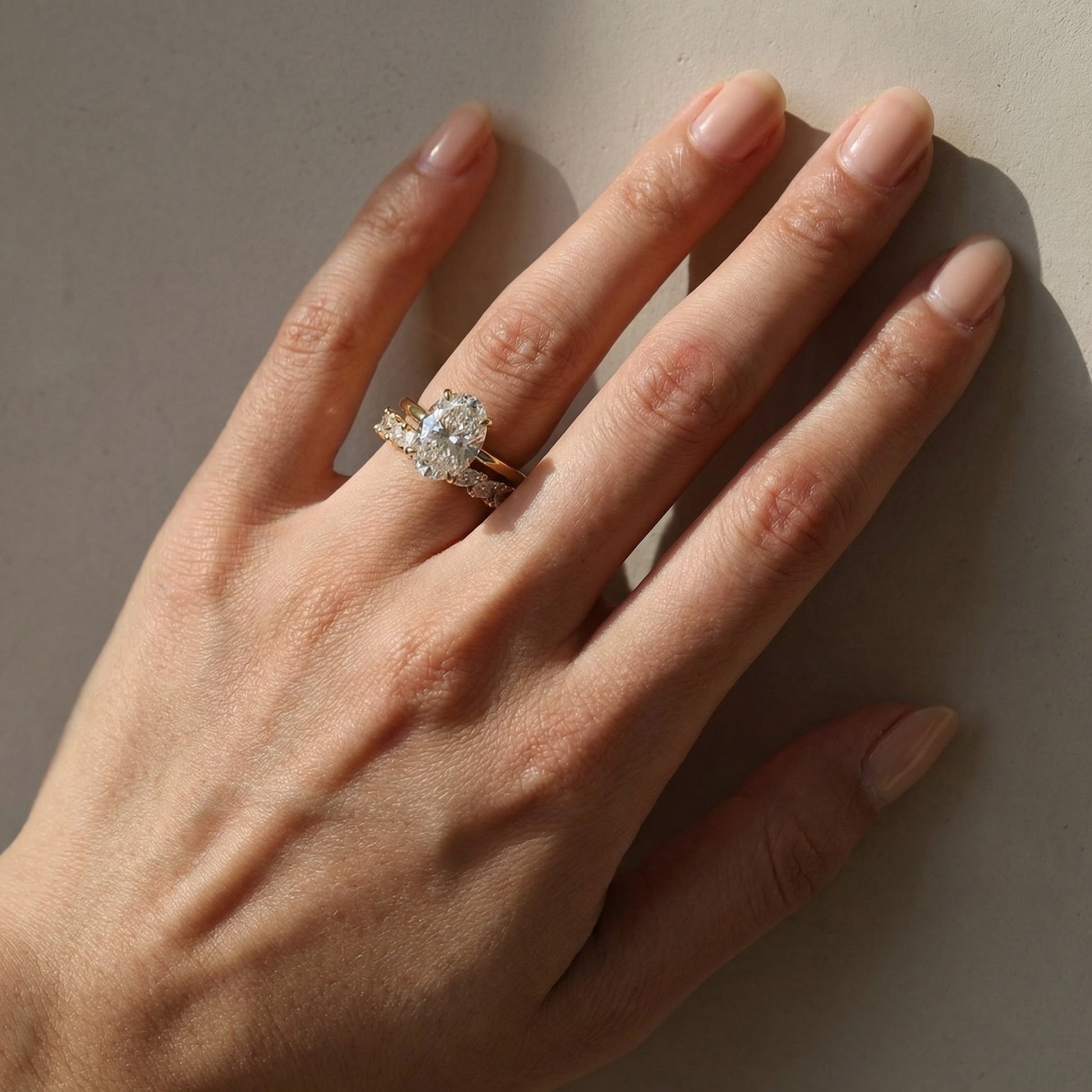 S925 4.5Ct Oval Cut Engagement Ring in Sterling Silver with Marquise Cut Half Wedding Band