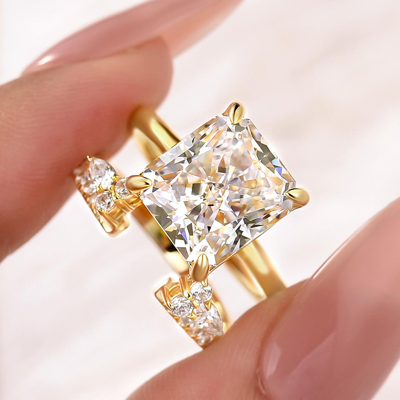 S925 2PC 4.0Ct Radiant Cut Engagement Ring & Enhancer Wedding Band Stackable Insert Ring Sets