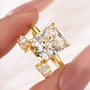 S925 2PC 4.0Ct Radiant Cut Engagement Ring & Enhancer Wedding Band Stackable Insert Ring Sets