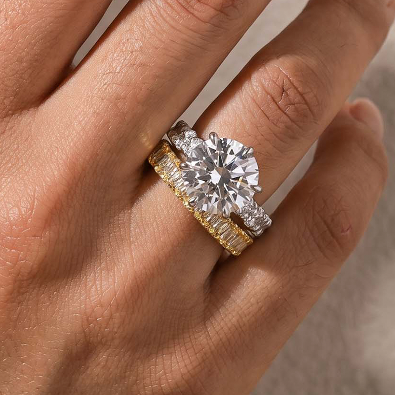 S925 6.0Ct Round Cut Engagement Ring Wedding Statement Ring Sets For Women