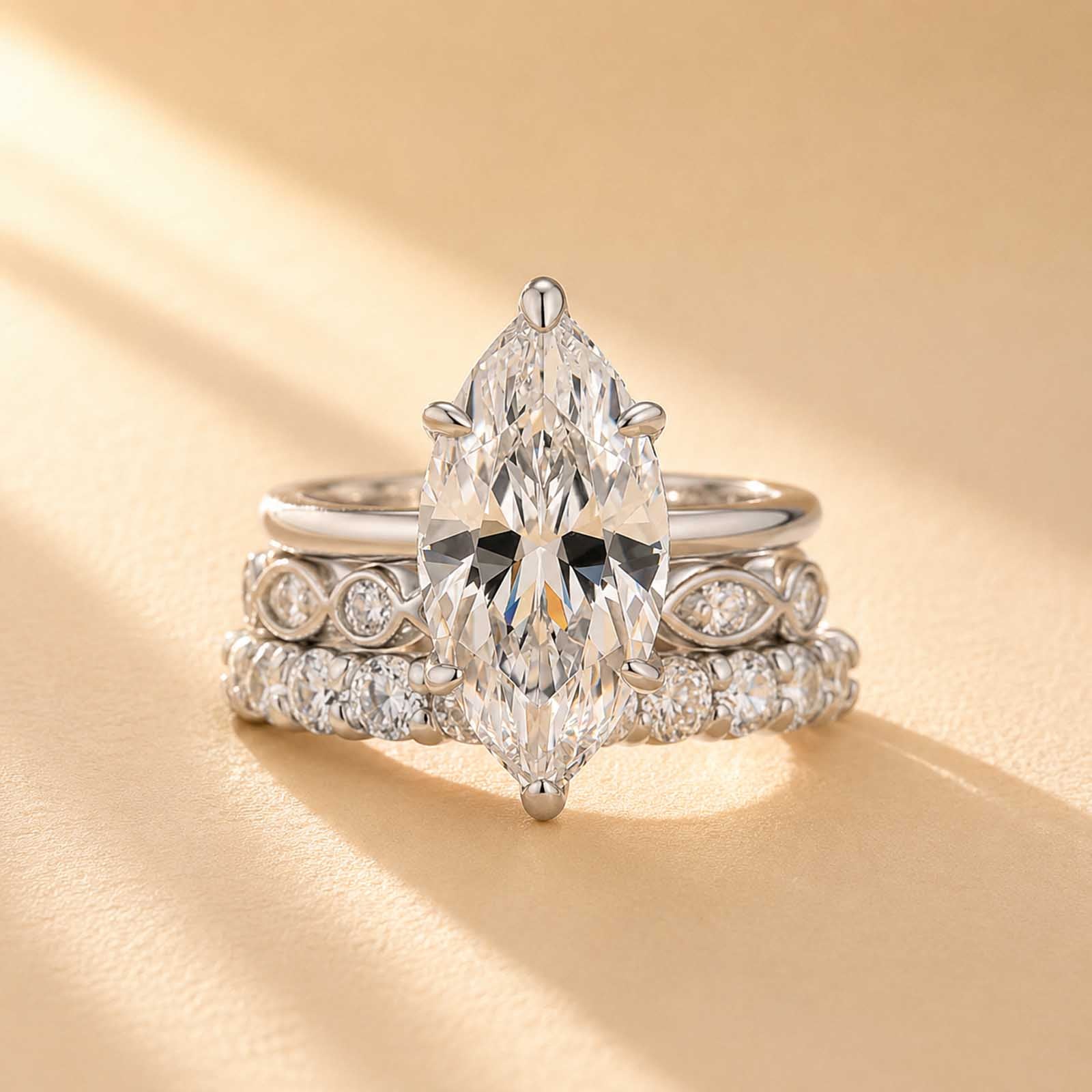 S925 3PC 4.0Ct Marquise Cut Hidden Halo Stackable Infinity Pattern Bridal Set Vintage Rings For Ring Gift