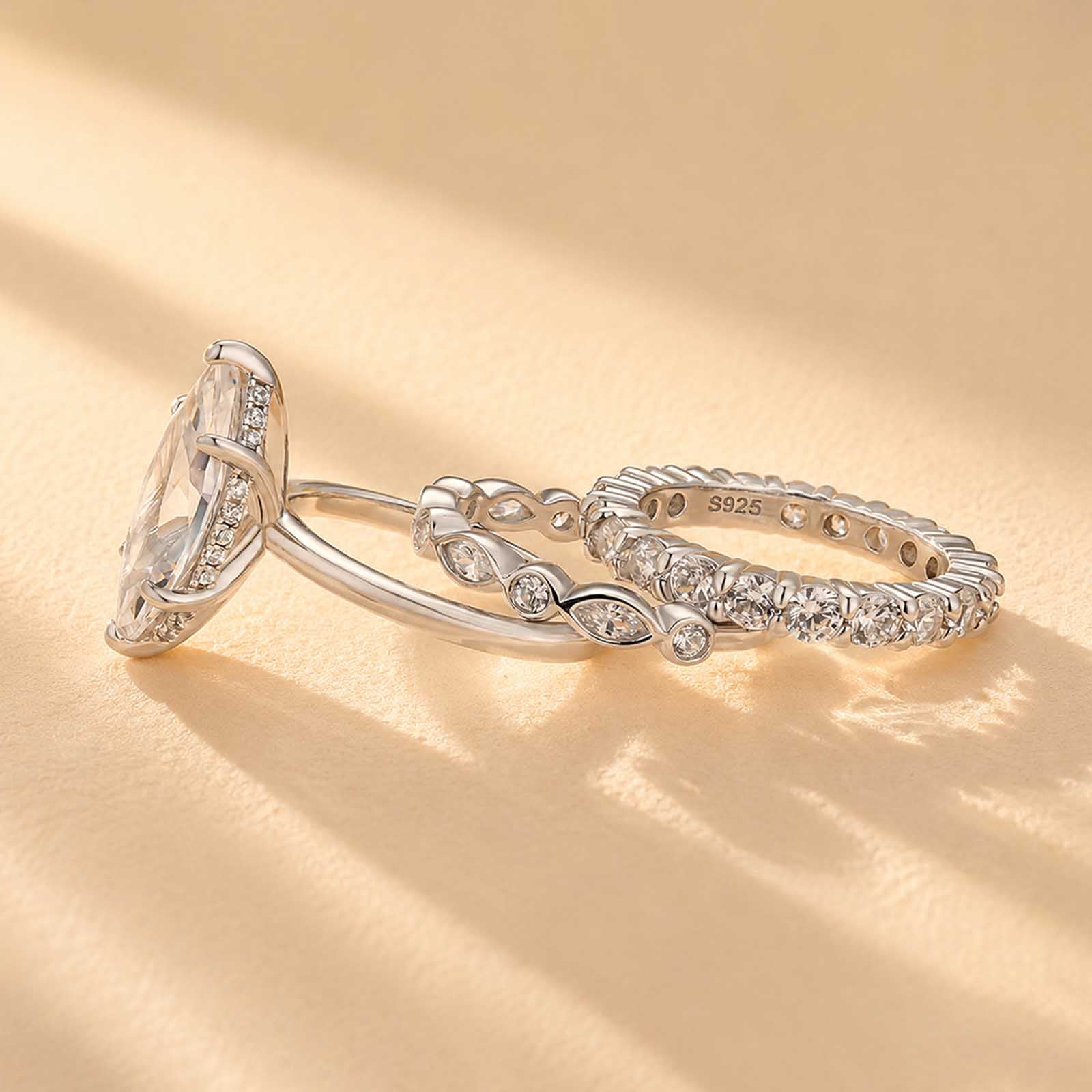 S925 3PC 4.0Ct Marquise Cut Hidden Halo Stackable Infinity Pattern Bridal Set Vintage Rings For Ring Gift